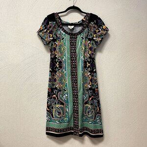 ECI New York Black & Green w/ Beaded Accent Summer Dress sz 8